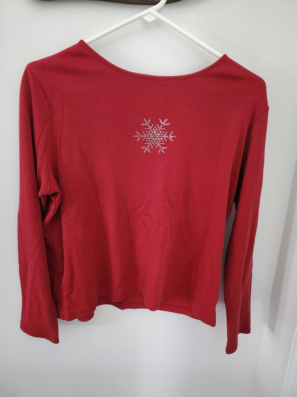 Charter Club Red Long-Sleeve Top with Rhinestone Snowflake